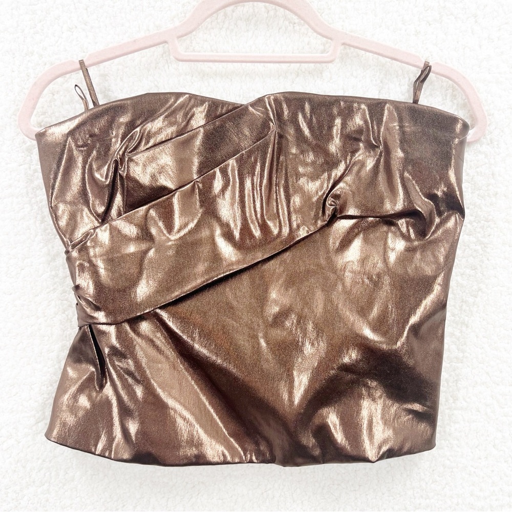 Zara Metallic Bronze Ruched Strapless Tube Top Size M New with tag